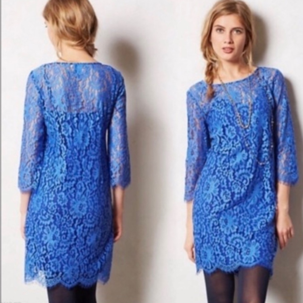 Anthropology HD In Paris Lace Shift Dress, Electric Blue, Small